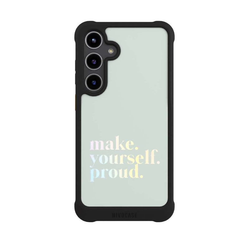 Galaxy S24 + NIVOmax Make Yourself Proud Zitat-Minze und Farbverlauf