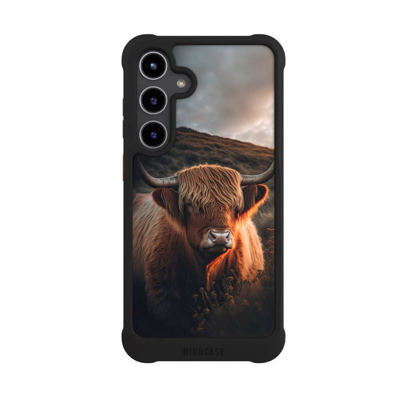Galaxy S24 + NIVOmax Hochland Rind mit großen Hörnern mit KI