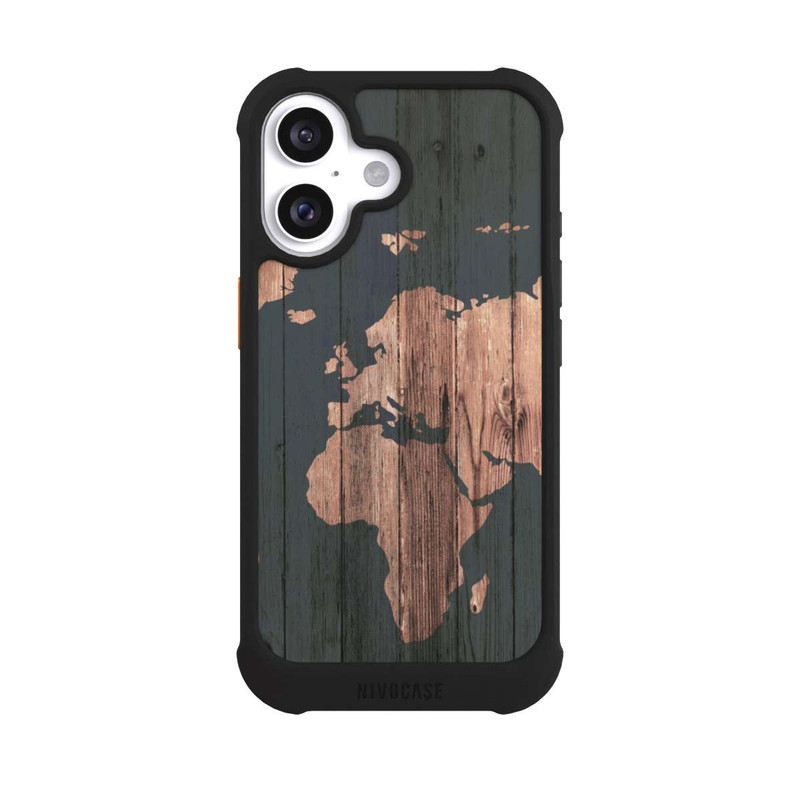iPhone 16 NIVOmax Carte du Monde Effet bois