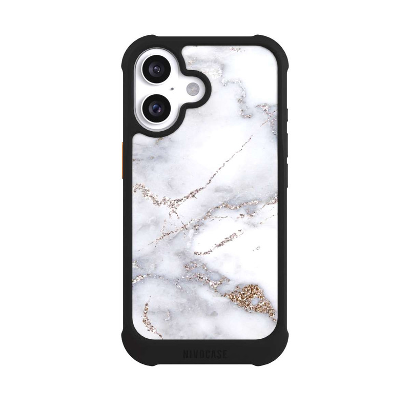 iPhone 16 NIVOmax Silberglitzer Marmorlook