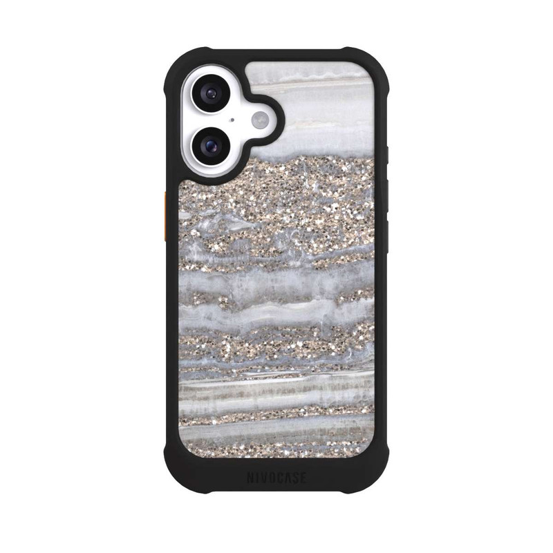 iPhone 16 NIVOmax Weißer Glitzer Marmor Look