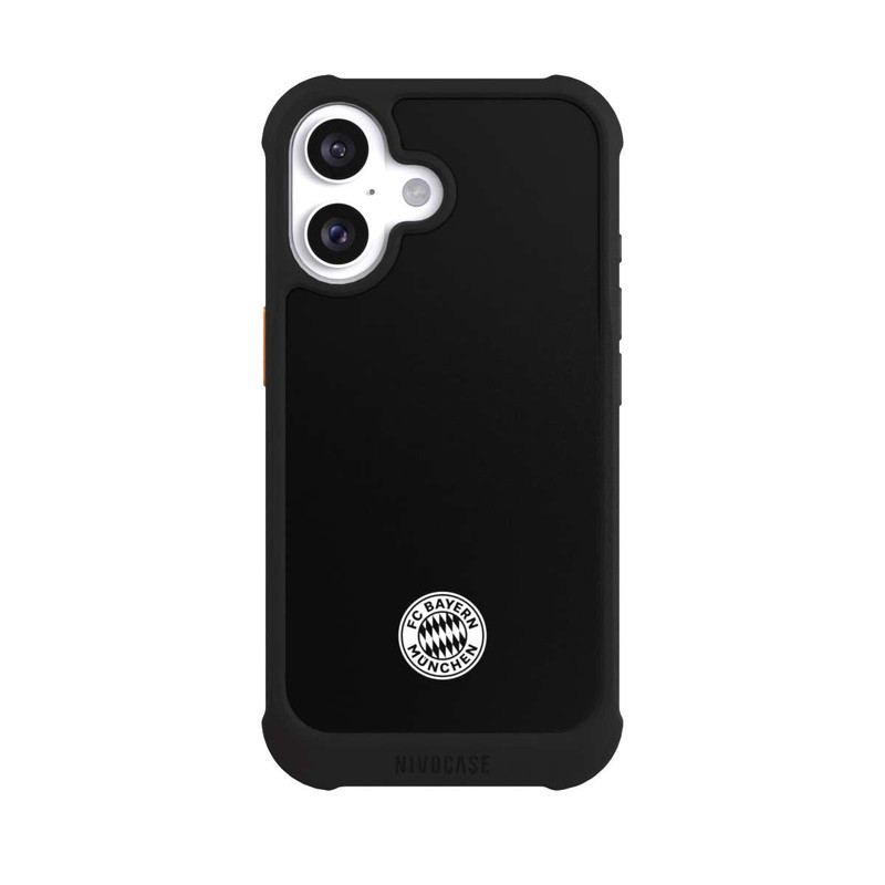 iPhone 16 NIVOmax Klassisches FCB Logo Klein - Weiß auf Schwarz