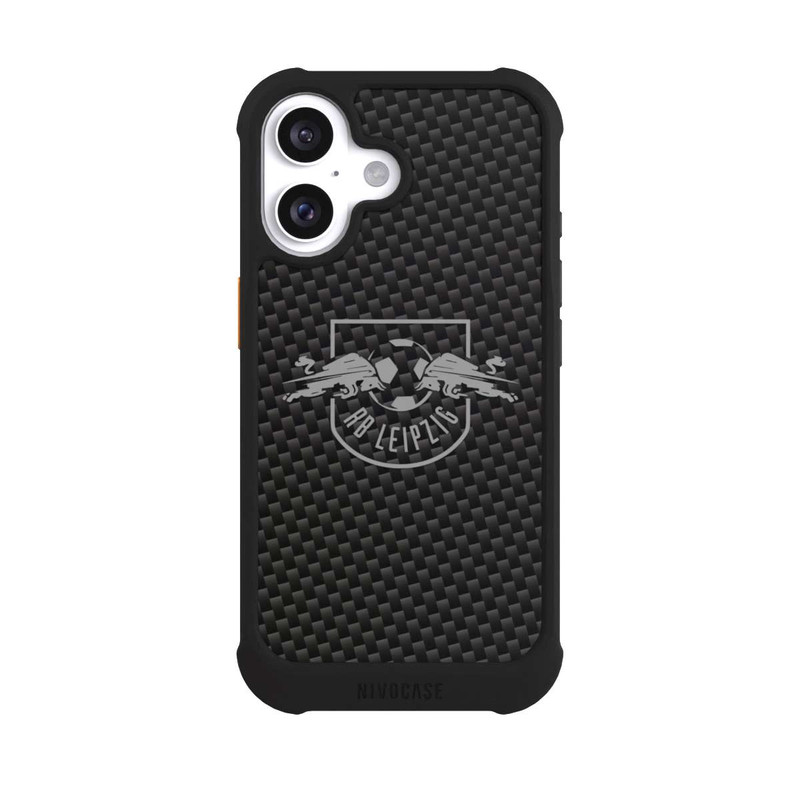 iPhone 16 NIVOmax Graues RB Leipzig Logo auf Carbonoptik