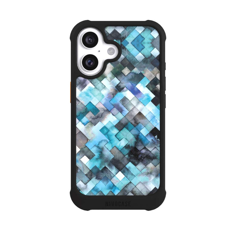 iPhone 16 NIVOmax stimmungsvolles geometrisches Muster blau