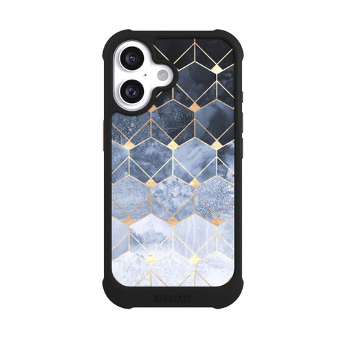 Apple iPhone 16 NIVOmax Blaue Sechsecke und Diamanten Golddruck