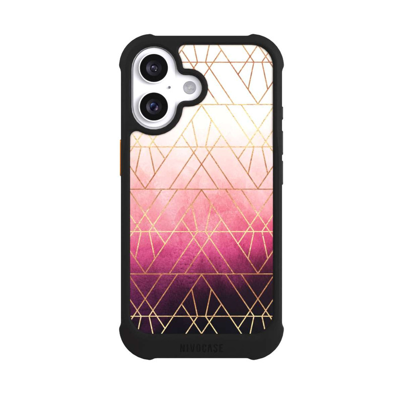 iPhone 16 NIVOmax Triangles ombrés roses imprimé doré