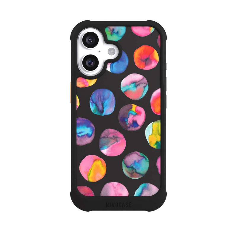 iPhone 16 NIVOmax Bunte Tintenmurmeln Punkte Schwarz