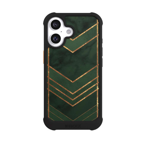 Apple iPhone 16 NIVOmax Dark Green Pattern Golden Stripes