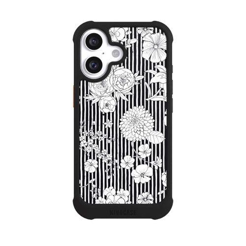 Apple iPhone 16 NIVOmax Flowers and Stripes Black and White