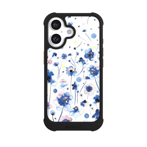 Apple iPhone 16 NIVOmax Watercolor Ink Blue Flowers