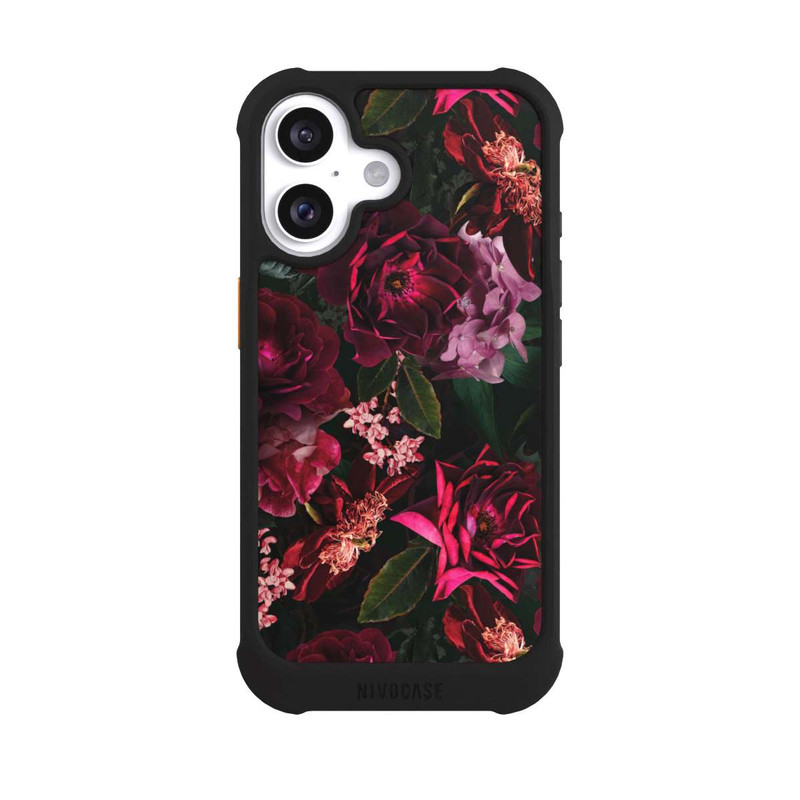 iPhone 16 NIVOmax Dunkelrote und rosa Blüten
