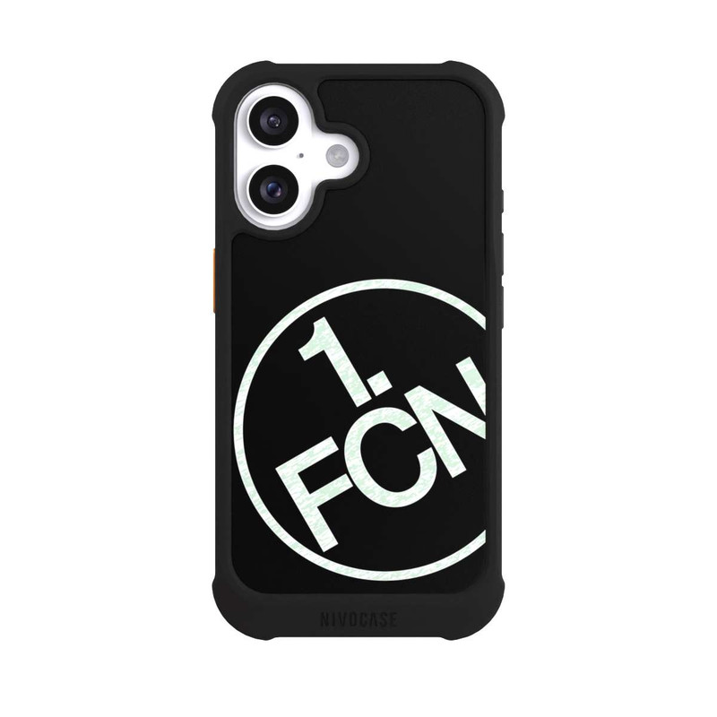 iPhone 16 NIVOmax FCN Logo in Weiß Texture Hintergrund Schwarz