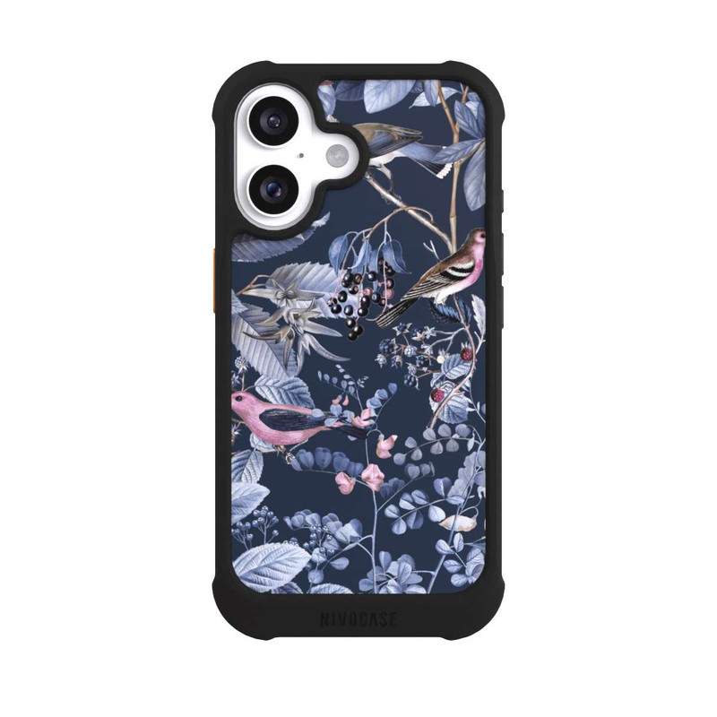 iPhone 16 NIVOmax Vögel und Beeren blau