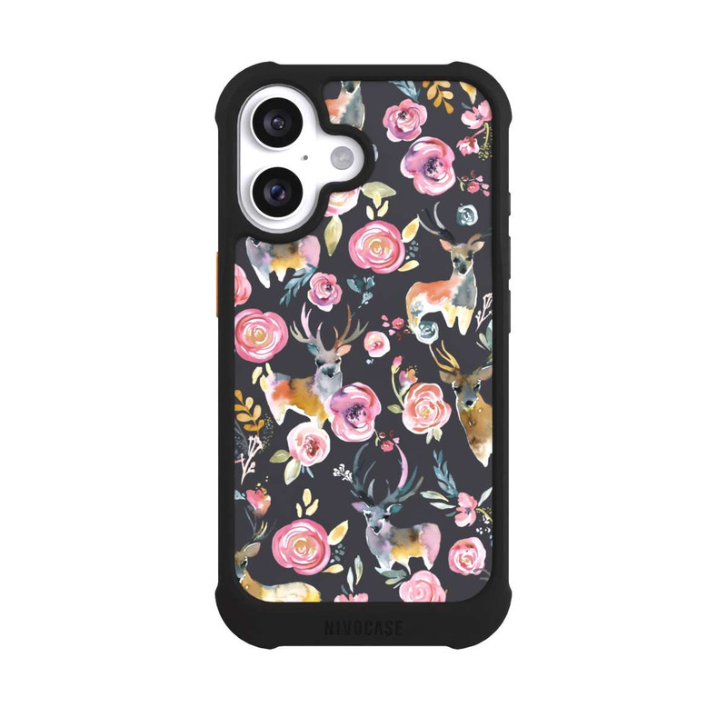 iPhone 16 NIVOmax Cerfs et fleurs Anthracite