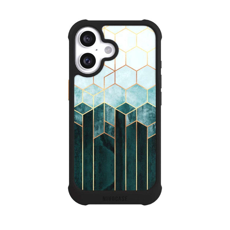 iPhone 16 NIVOmax Blaugrüne Sechsecke