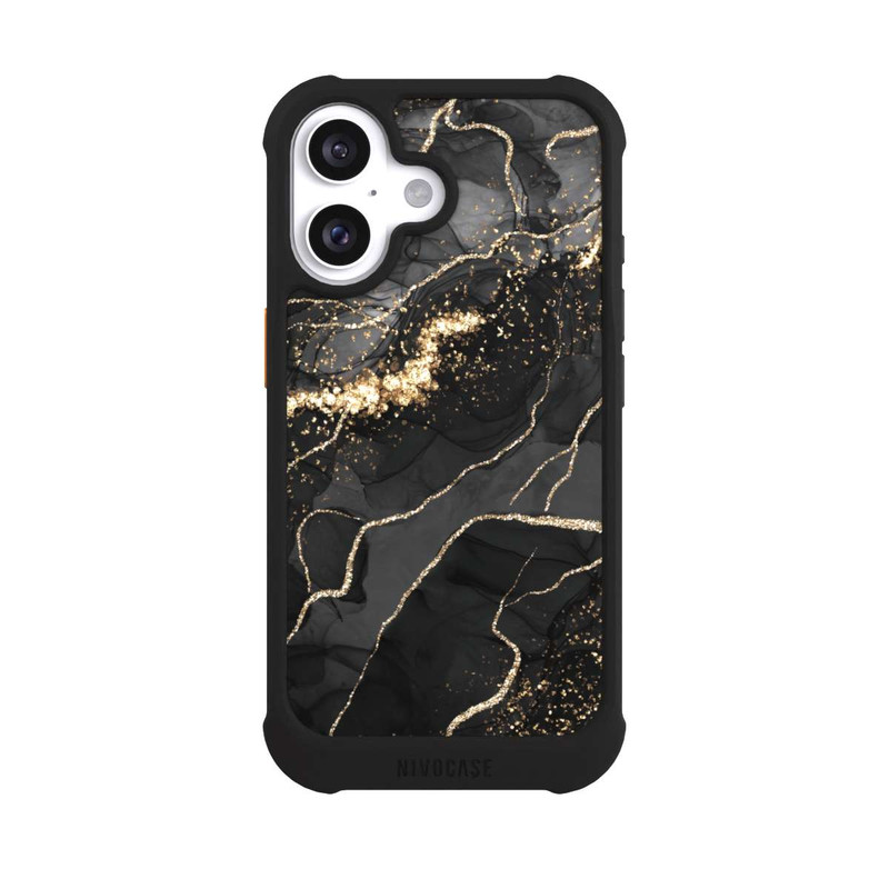 iPhone 16 NIVOmax Look Spirales de Marbre Sombre & Or