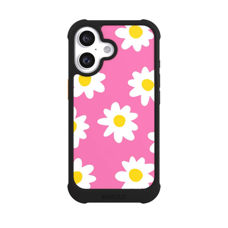 iPhone 16 NIVOmax Gänseblümchenmuster rosa