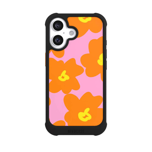 Apple iPhone 16 NIVOmax Retro Blumenmuster Pink und Orange