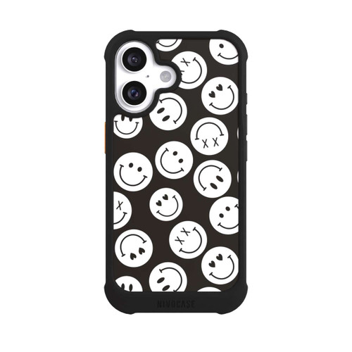 Apple iPhone 16 NIVOmax Smiles Emotes Pattern Black And White
