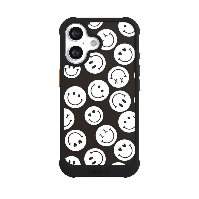 iPhone 16 NIVOmax Smiles Emotes Pattern Black And White
