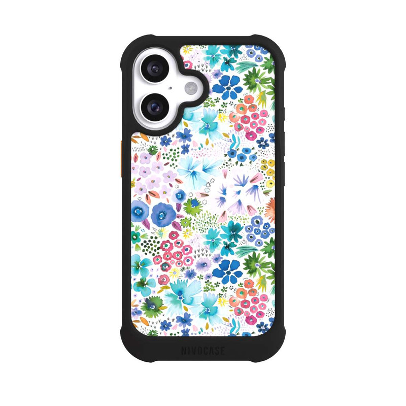 iPhone 16 NIVOmax Kunstvolle kleine Frühlingsblumen blau