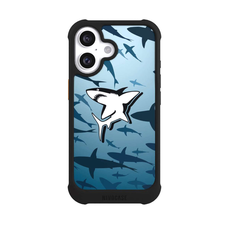 iPhone 16 NIVOmax Haie Muster Blau