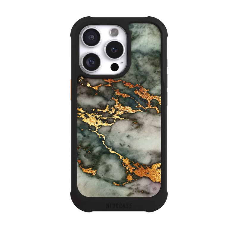 iPhone 16 Pro NIVOmax Grauer und goldener Marmor Look