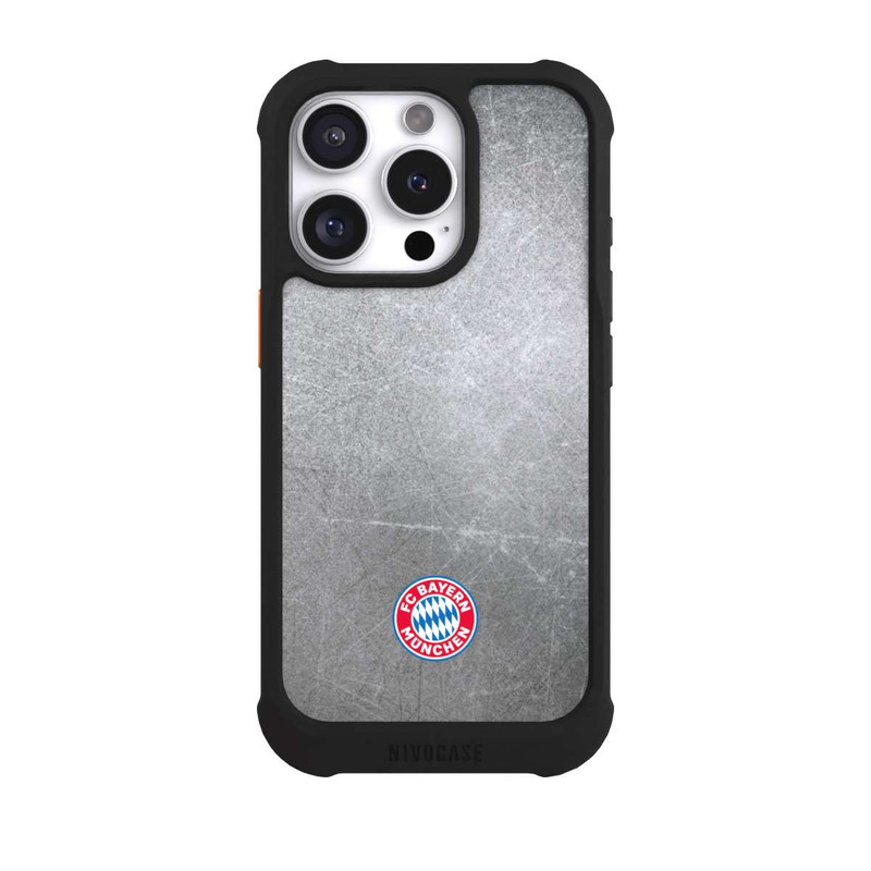 iPhone 16 Pro NIVOmax Klassisches FCB Logo Klein - Bunt auf Metalllook