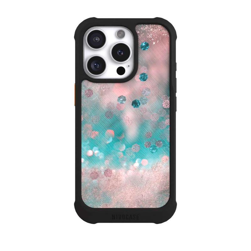 iPhone 16 Pro NIVOmax Look pailleté glamour turquoise