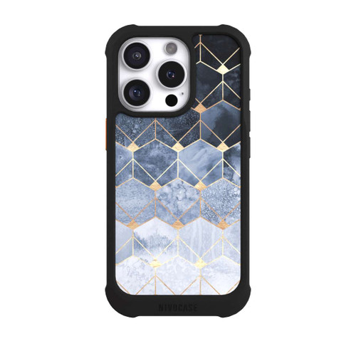 Apple iPhone 16 Pro NIVOmax Blaue Sechsecke und Diamanten Golddruck