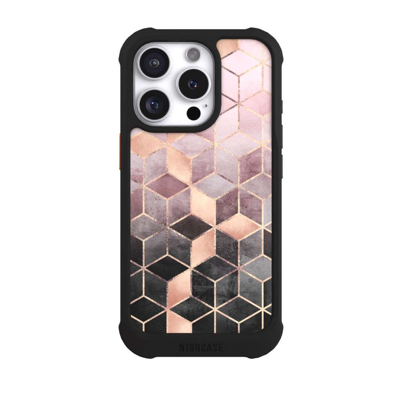 iPhone 16 Pro NIVOmax Imprimé Cubes Dégradés Gris Rose