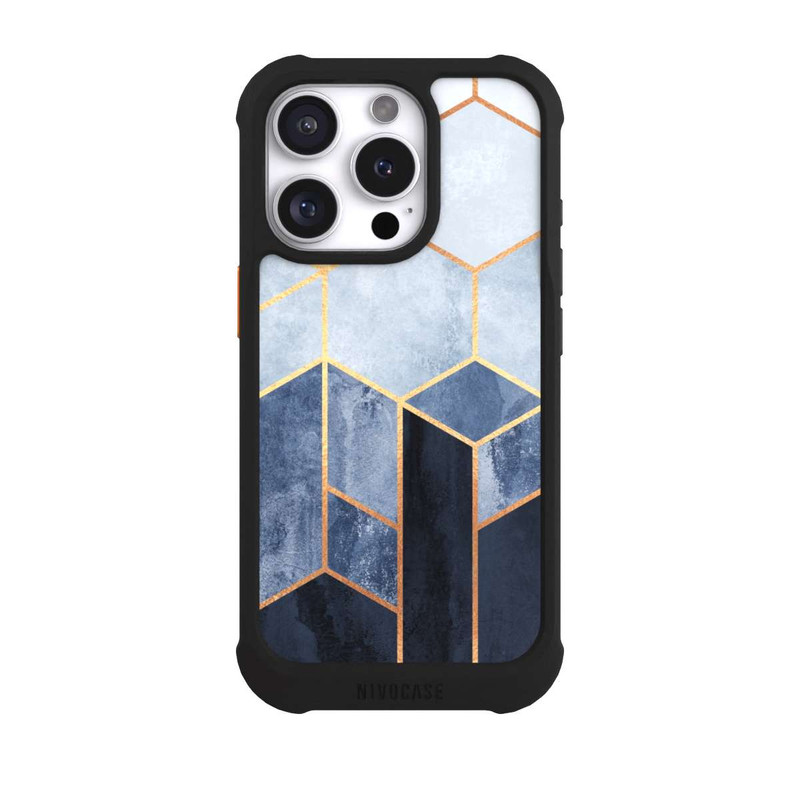 iPhone 16 Pro NIVOmax Impression d'or d'hexagones bleus doux