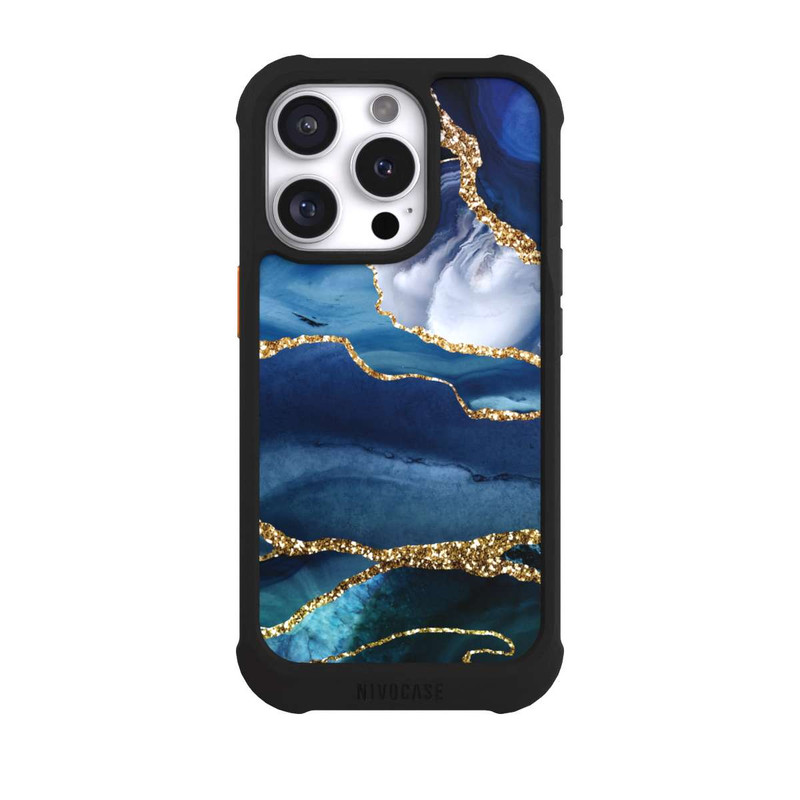 iPhone 16 Pro NIVOmax  Blauer Marmor Gold Glitzer Look