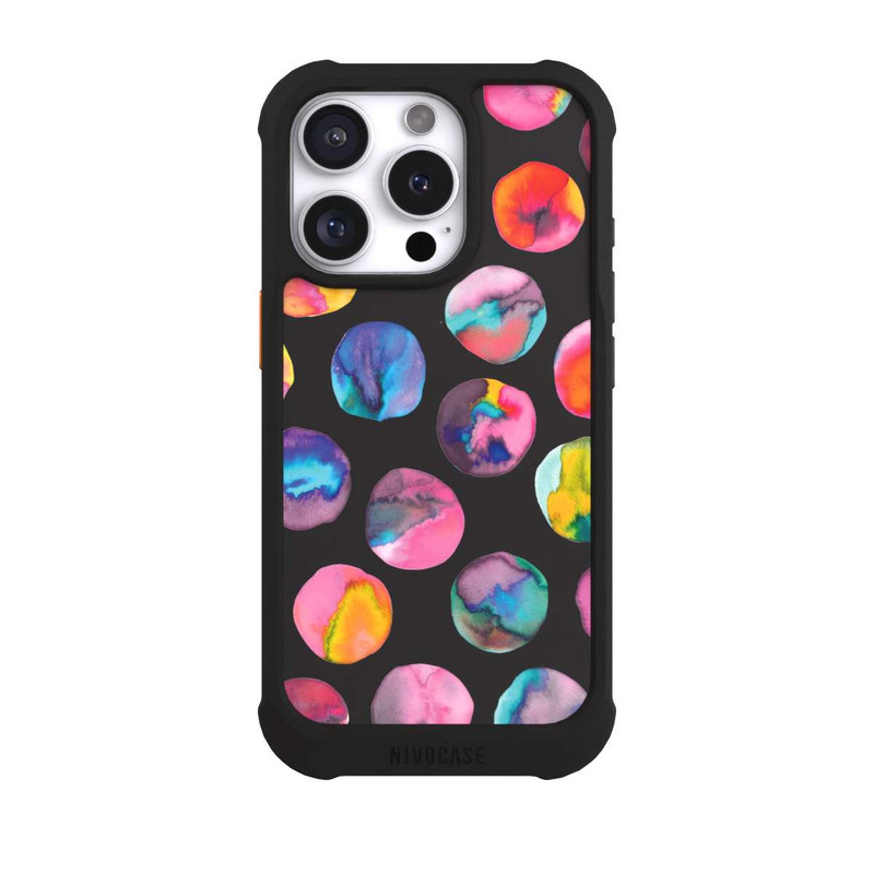 iPhone 16 Pro NIVOmax Bunte Tintenmurmeln Punkte Schwarz