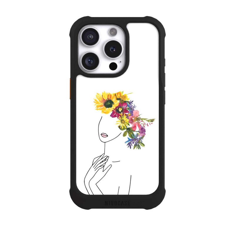 iPhone 16 Pro NIVOmax Line Art femme et couronne de fleurs