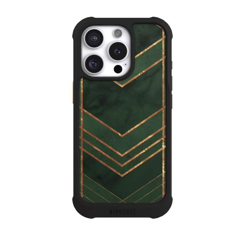 iPhone 16 Pro NIVOmax Motif vert foncé rayures dorées