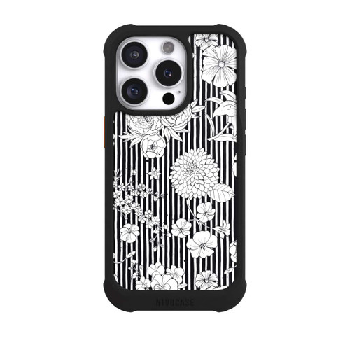 Apple iPhone 16 Pro NIVOmax Flowers and Stripes Black and White