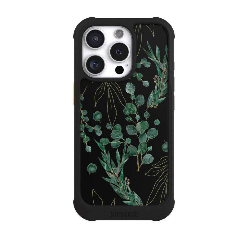 iPhone 16 Pro NIVOmax Feuilles d'Eucalyptus Fond Noir