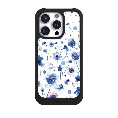 Apple iPhone 16 Pro NIVOmax Watercolor Ink Blue Flowers