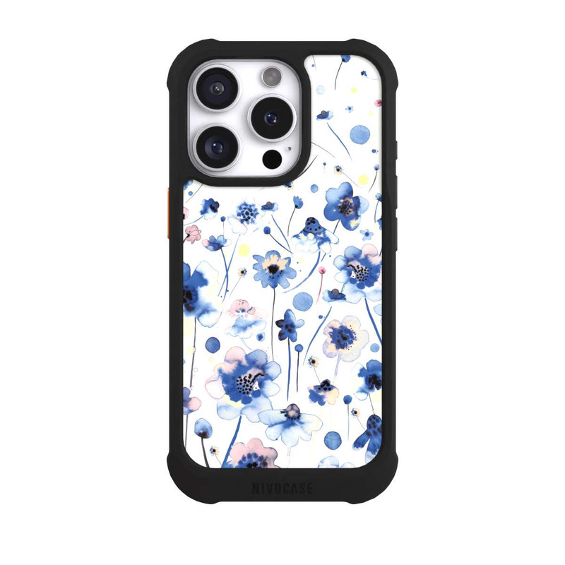 iPhone 16 Pro NIVOmax Fleurs bleues d’encre aquarelle