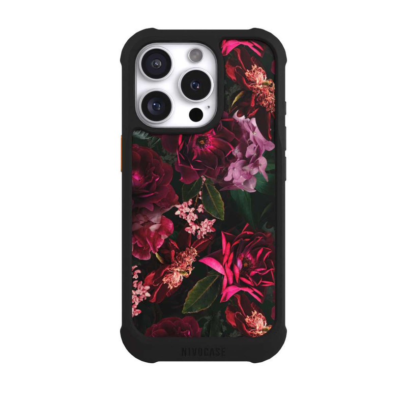 iPhone 16 Pro NIVOmax Fleurs rouge foncé et roses
