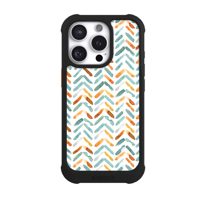 iPhone 16 Pro NIVOmax Élégant Automne Chevron Bleu Orange