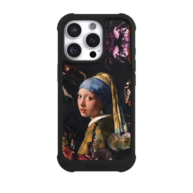 iPhone 16 Pro NIVOmax Mädchen mit Perlenohrringen und Rosen