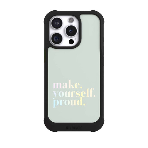 Apple iPhone 16 Pro NIVOmax Make Yourself Proud Zitat-Minze und Farbverlauf