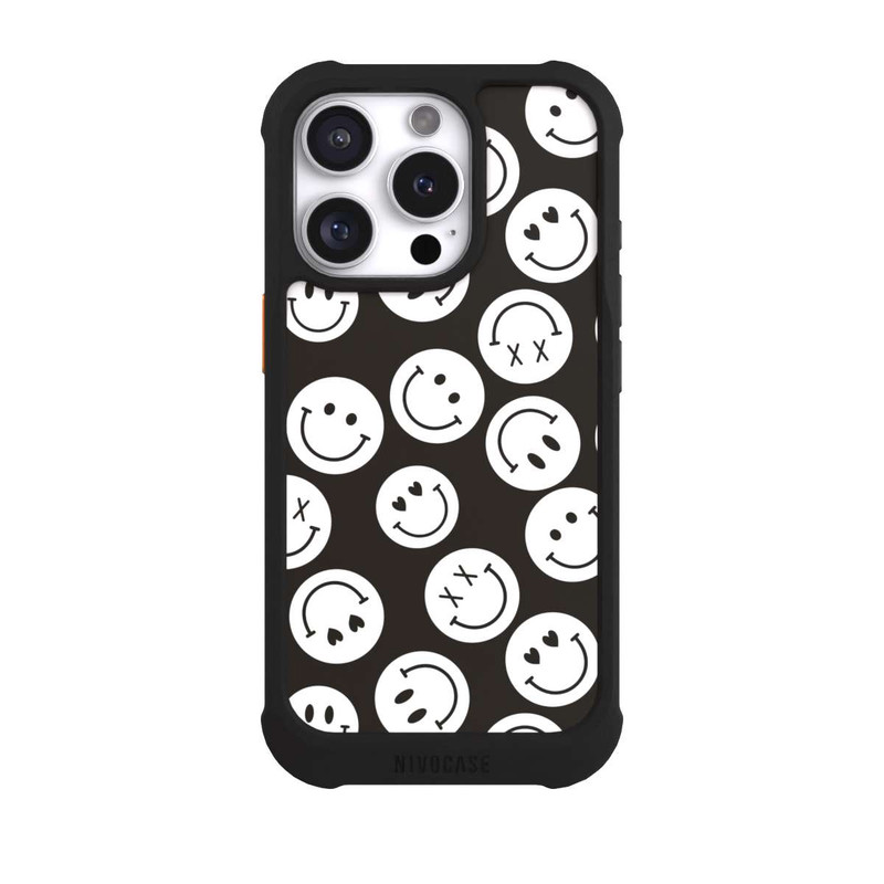 iPhone 16 Pro NIVOmax Smiles Emotes Pattern Black And White