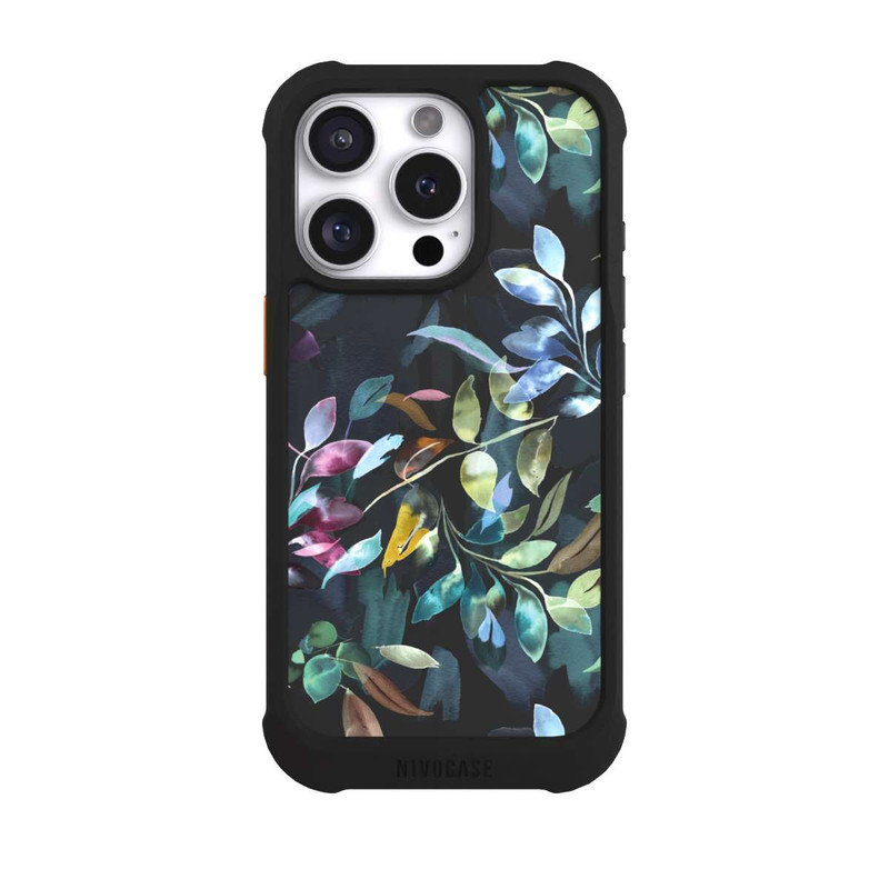 iPhone 16 Pro NIVOmax Aquarelle Feuilles Mystiques Noir
