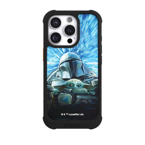 Apple iPhone 16 Pro NIVOmax Grogu und Mando fliegen blau