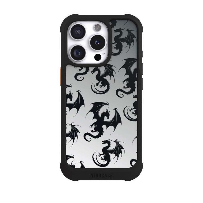 iPhone 16 Pro NIVOmax Drachen Muster Grau