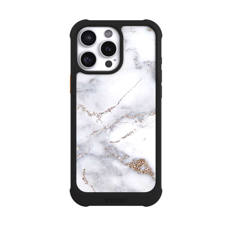 iPhone 16 Pro Max NIVOmax Silberglitzer Marmorlook