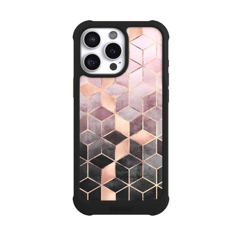 iPhone 16 Pro Max NIVOmax Imprimé Cubes Dégradés Gris Rose